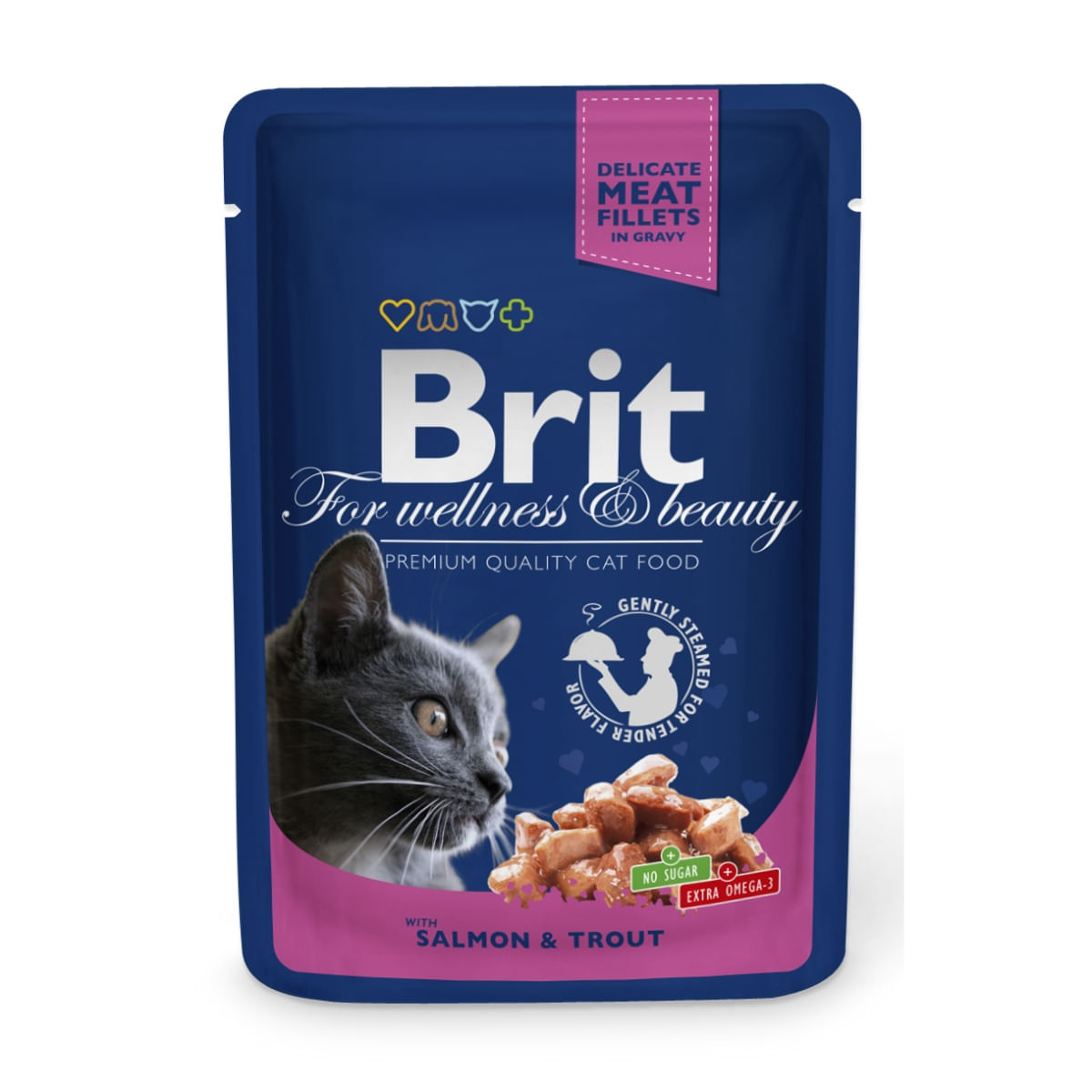 BRIT Premium, Somon și Păstrăv, plic hrană umedă pisici, (în sos), 100g - poza 2