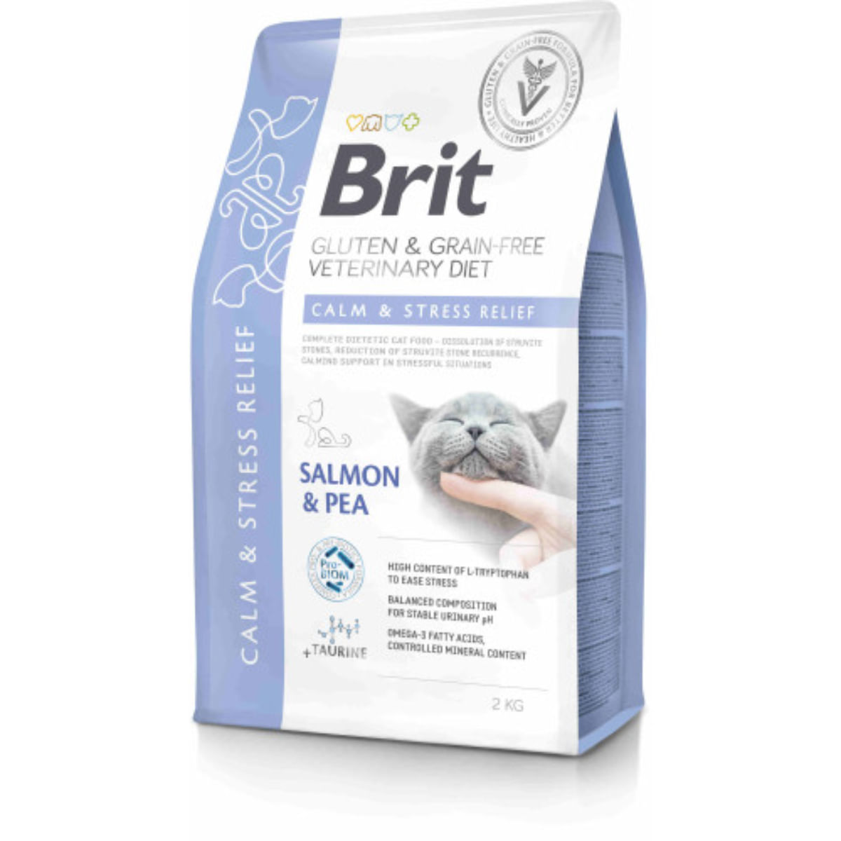 BRIT VD Calm & Stress Relief, Somon, dietă veterinară, hrană uscată fără cereale pisici, sistem nervos & calmante, 2kg - poza 1