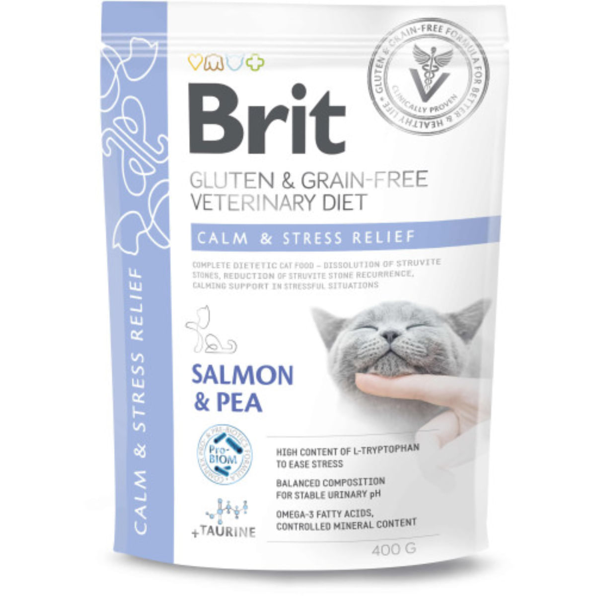 BRIT VD Calm & Stress Relief, Somon, dietă veterinară, hrană uscată fără cereale pisici, sistem nervos & calmante, 400g - poza 2