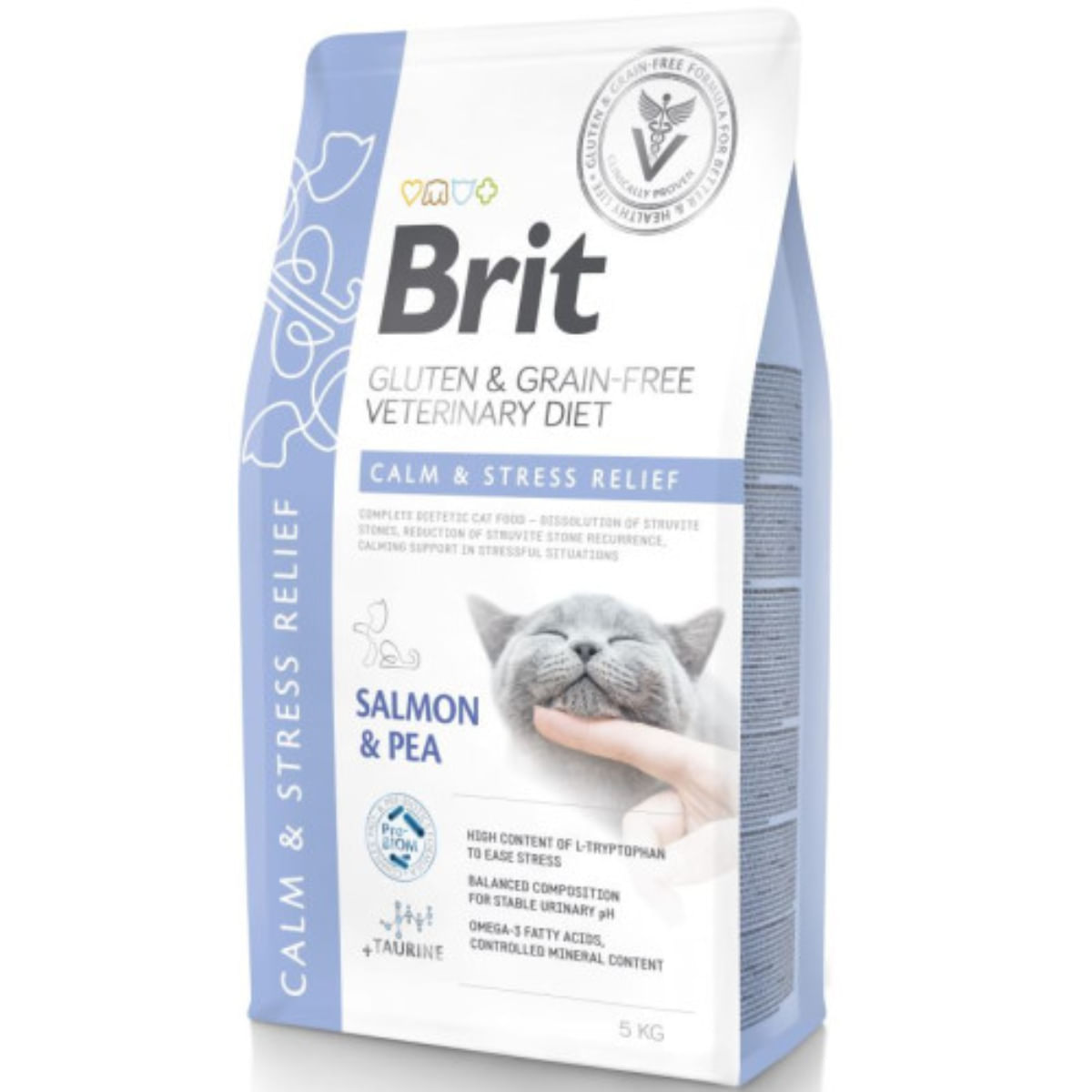 BRIT VD Calm & Stress Relief, Somon, dietă veterinară, hrană uscată fără cereale pisici, sistem nervos & calmante, 5kg - poza 1