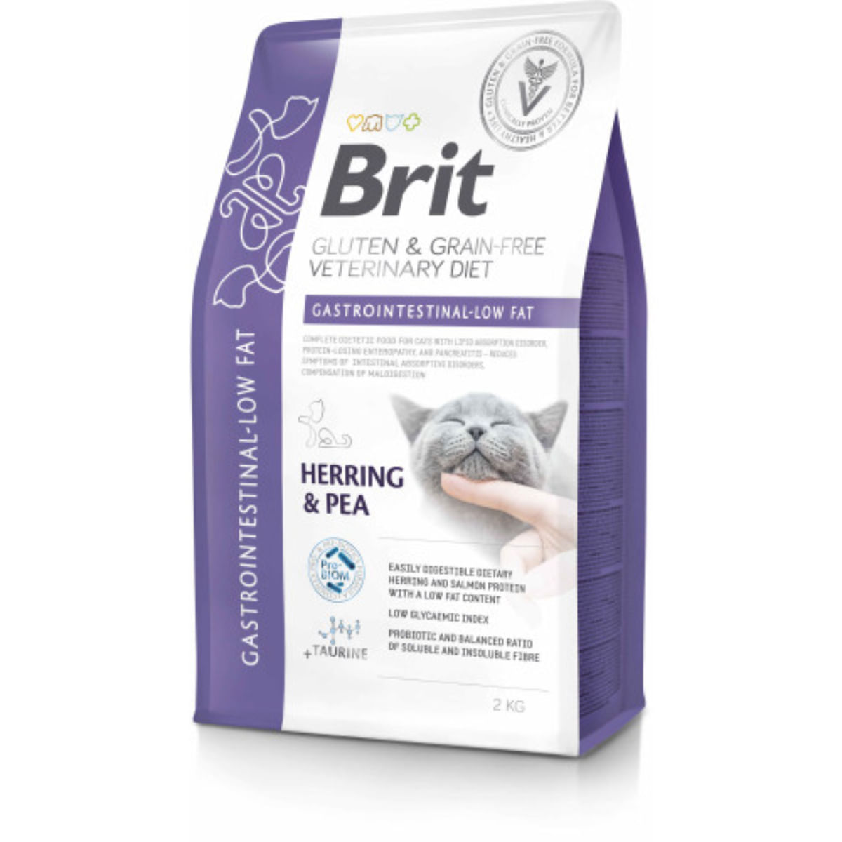 BRIT VD Gastrointestinal Low Fat, Hering, dietă veterinară, hrană uscată fără cereale pisici, sistem digestiv, 2kg - poza 1