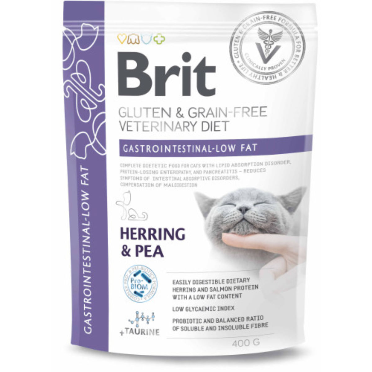 BRIT VD Gastrointestinal Low Fat, Hering, dietă veterinară, hrană uscată fără cereale pisici, sistem digestiv, 400g - poza 1