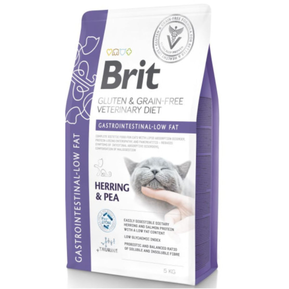 BRIT VD Gastrointestinal Low Fat, Hering, dietă veterinară, hrană uscată fără cereale pisici, sistem digestiv, 5kg - poza 2