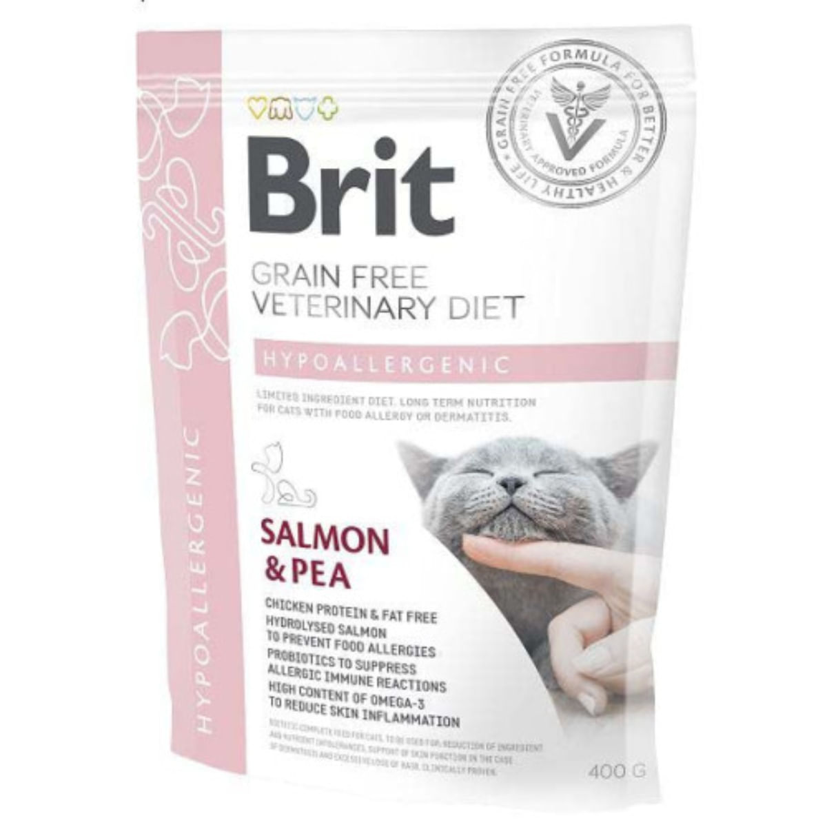 BRIT VD Hypoallergenic, Somon, dietă veterinară, hrană uscată fără cereale pisici, alergii, 400g - poza 1