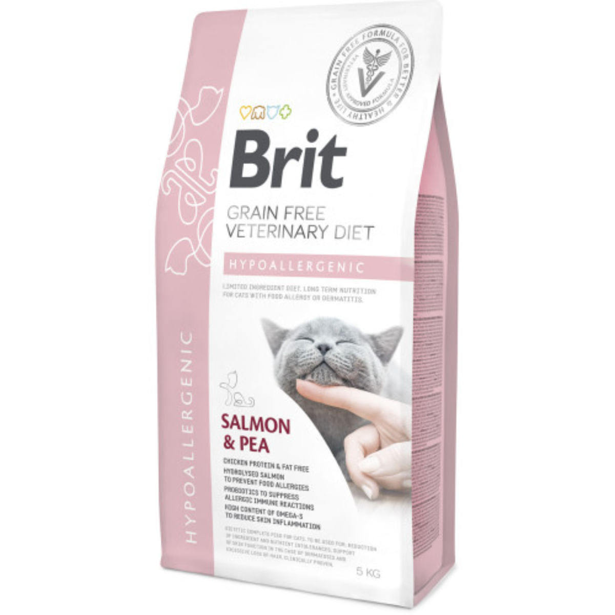 BRIT VD Hypoallergenic, Somon, dietă veterinară, hrană uscată fără cereale pisici, alergii, 5kg - poza 1