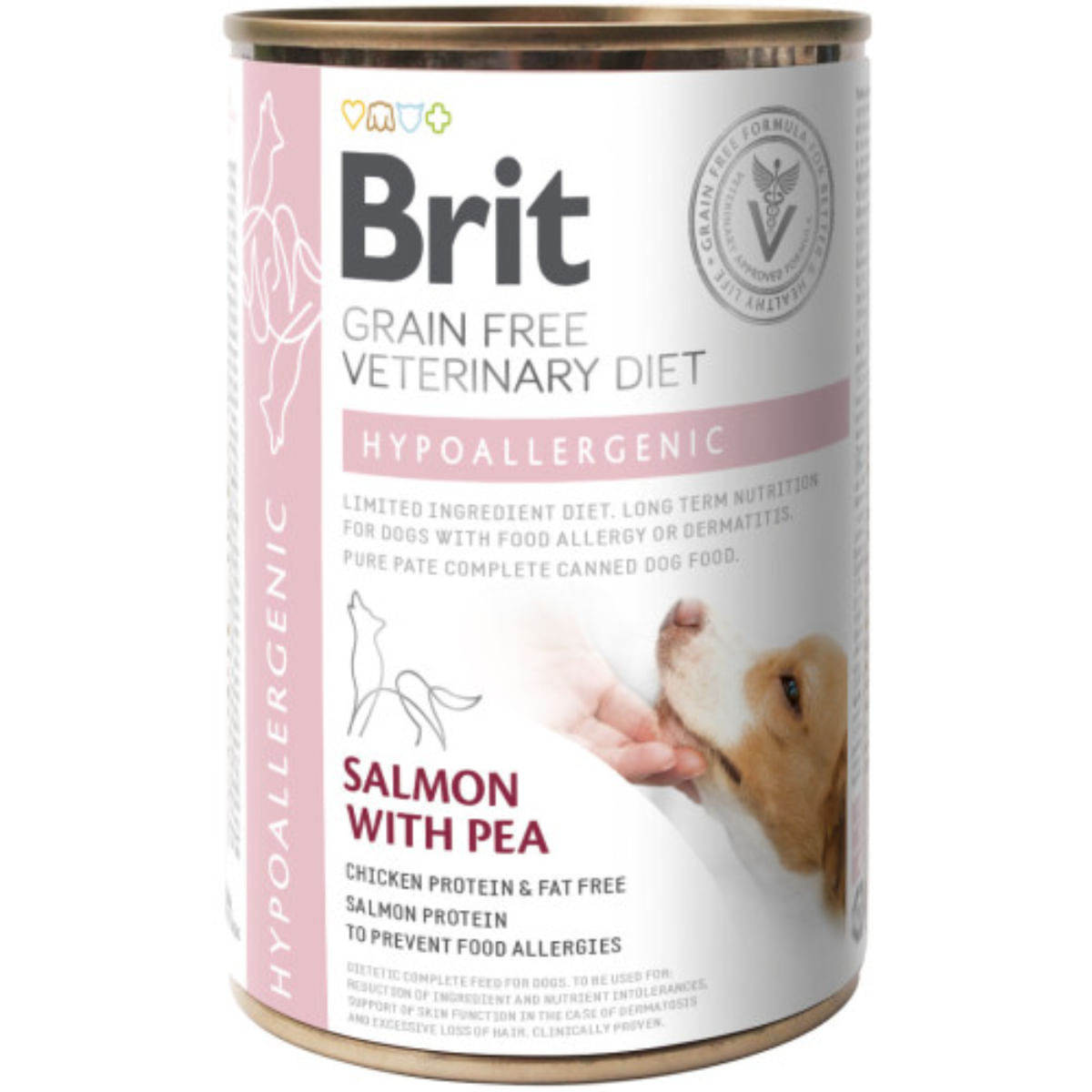 BRIT VD Hypoallergenic, XS-XL, Somon, dietă veterinară, conservă hrană umedă fără cereale câini, alergii, (în aspic), 400g - poza 1
