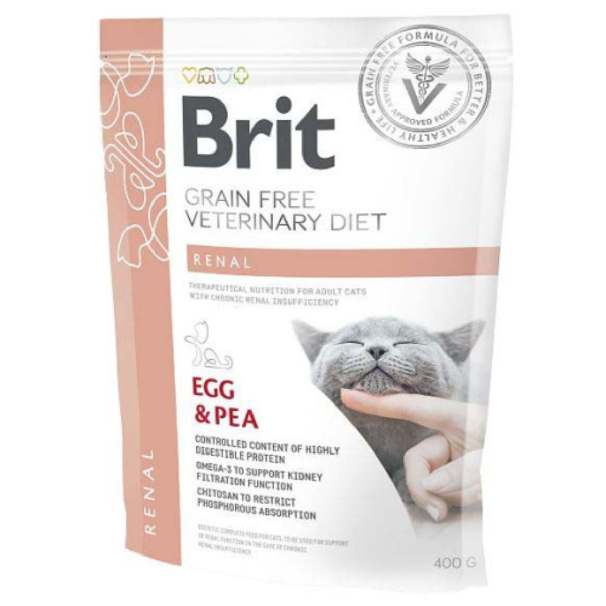 BRIT VD Renal, Ou, dietă veterinară, hrană uscată fără cereale pisici, sistem renal, 400g - poza 2