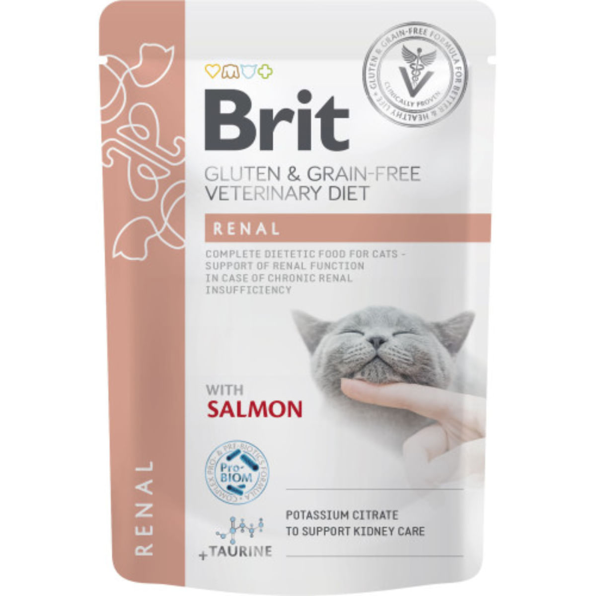 BRIT VD Renal, Somon, dietă veterinară, plic hrană umedă fără cereale pisici, sistem renal, (în sos), 85g - poza 1