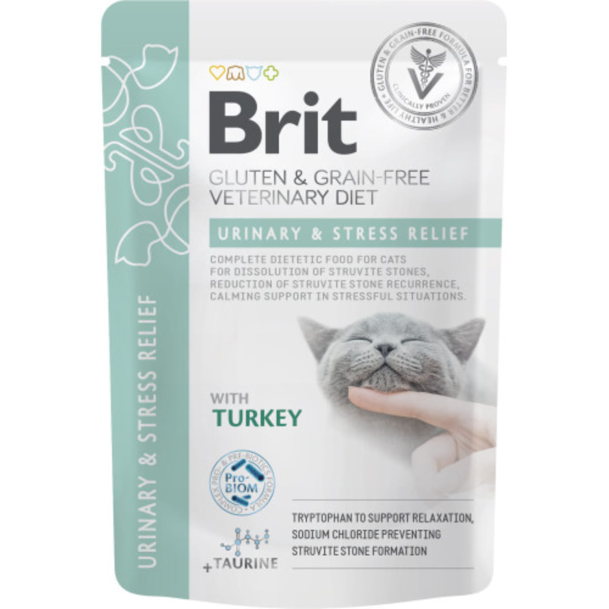 BRIT VD Urinary & Stress Relief, Curcan, dietă veterinară, plic hrană umedă fără cereale pisici, sistem urinar, (în sos), 85g - poza 1