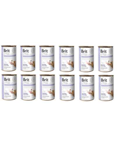 BRIT Veterinary Diet Gastrointestinal Salmon&Pea 12x400 g hrana pentru un sistem digestiv sensibil la caini
