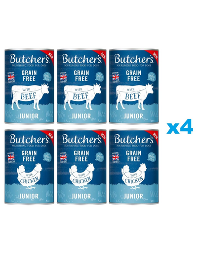 BUTCHER'S Original Junior Mix arome in aspic pentru catei 24x400g bucati vita si pui