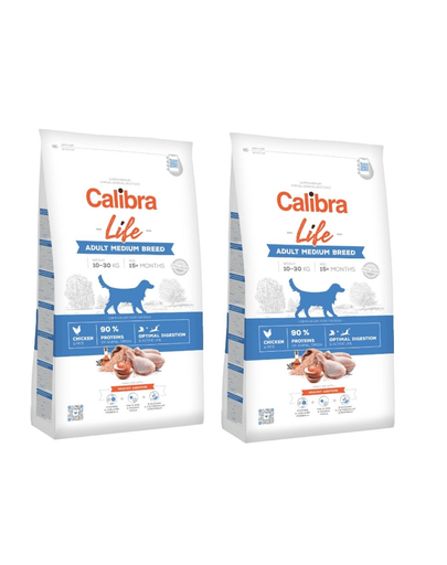 CALIBRA Dog Life Adult Medium Breed Chicken hrana uscata superpremium pentru caini adulti de talie medie 24 kg (2 x 12 kg)