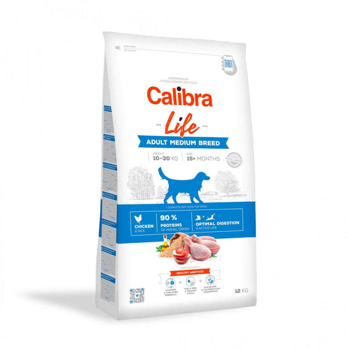 CALIBRA Life Adult Medium Breed, M, Pui, hrană uscată conținut redus cereale câini, pachet economic, 14kg