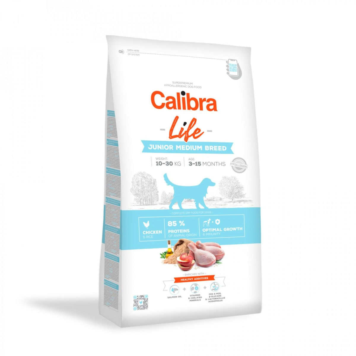 CALIBRA Life Junior Medium Breed, M, Pui, hrană uscată conținut redus cereale câini junior, 2.5kg