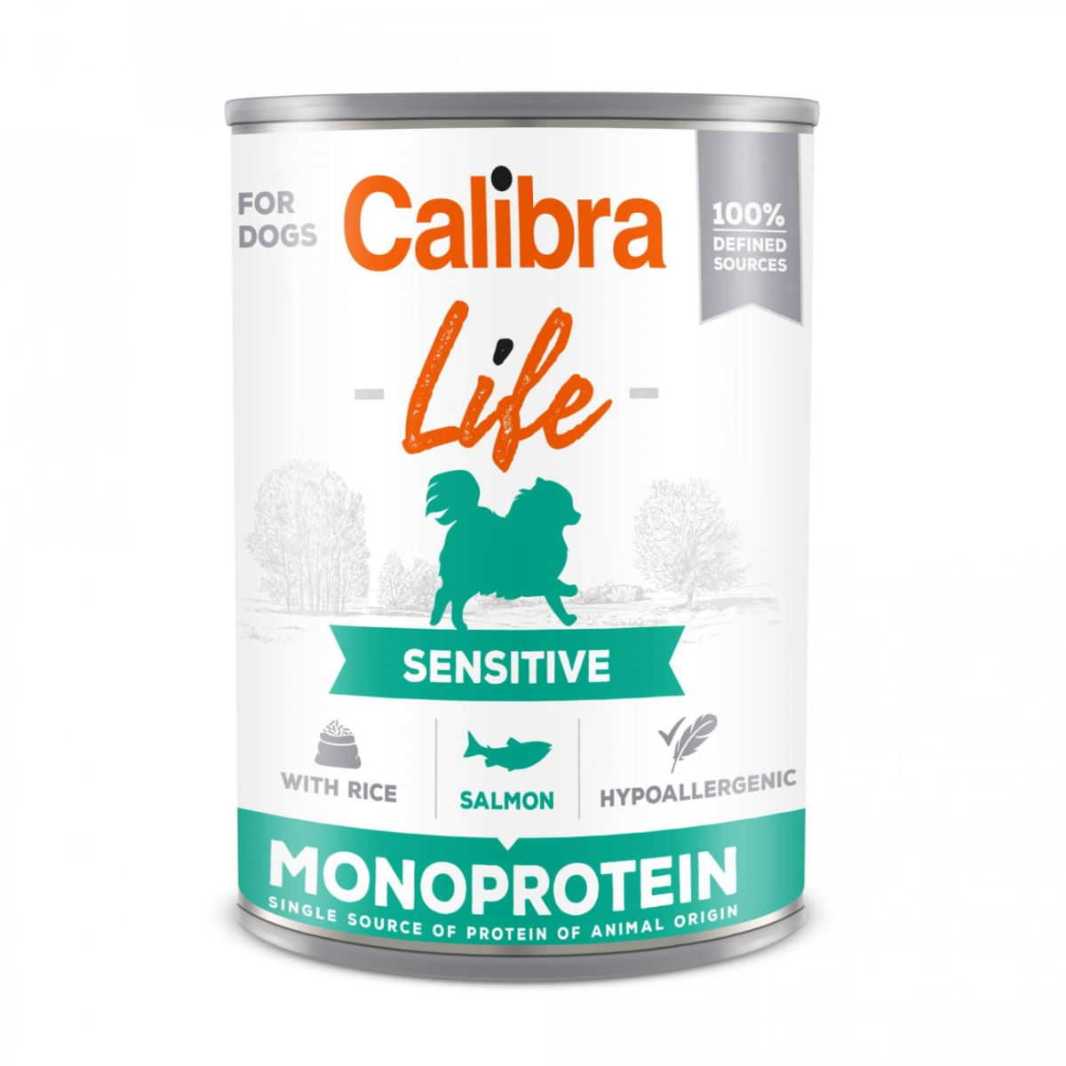 CALIBRA Life Sensitive, XS-XL, Somon și Orez, conservă hrană umedă monoproteică fără cereale câini, sistem digestiv, (pate), 400g - poza 1