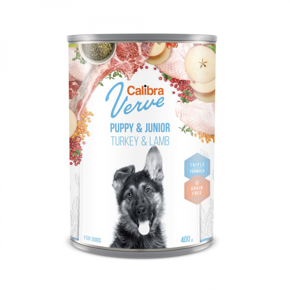 CALIBRA Verve GF Puppy&Junior, XS-XL, Curcan și Miel, conservă hrană umedă fără cereale câini junior, (pate), 400g - poza 1