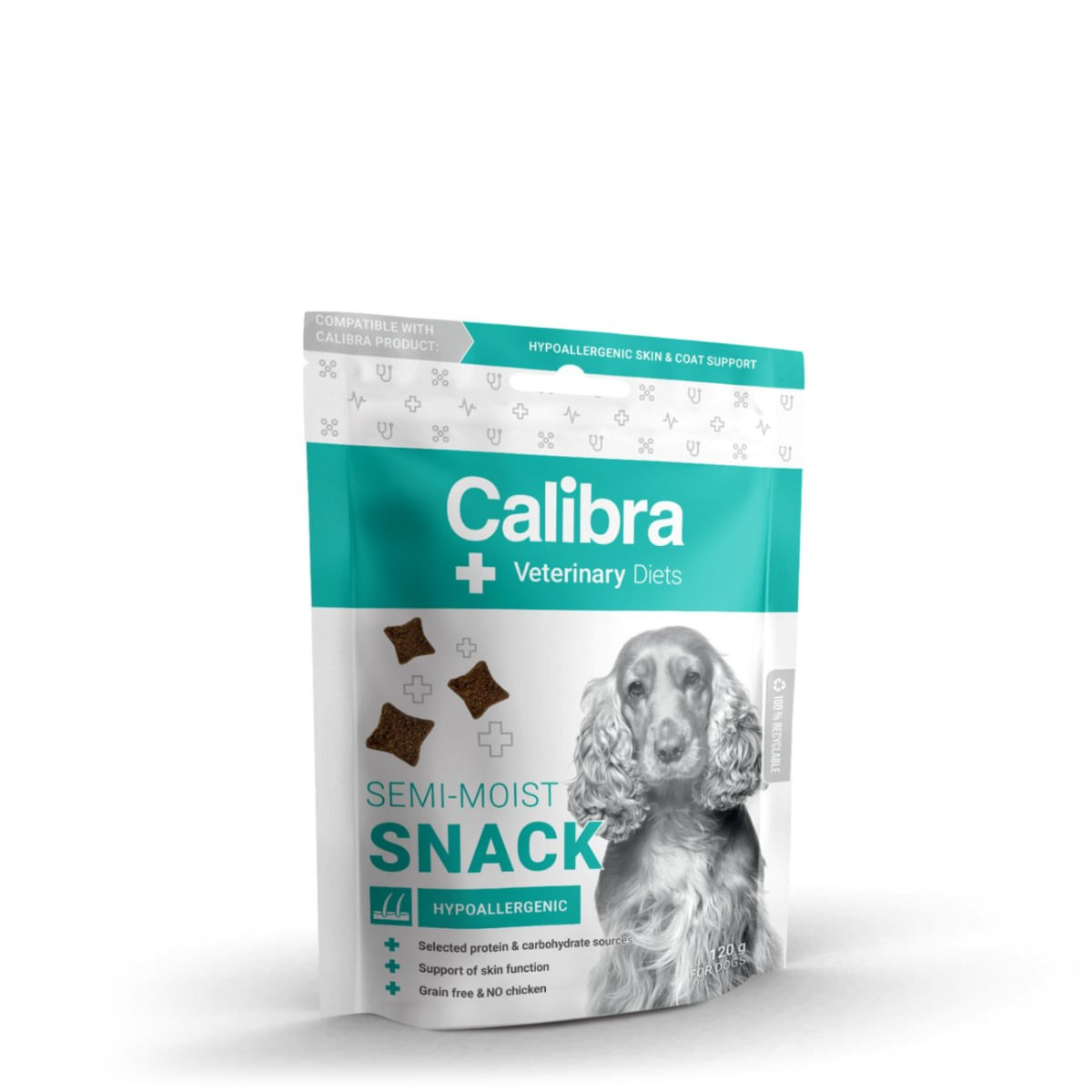 CALIBRA Veterinary Diets Snack Hypoallergenic, XS-XL, Somon, punguță recompense funcționale fără cereale câini, alergii, 120g - poza 1