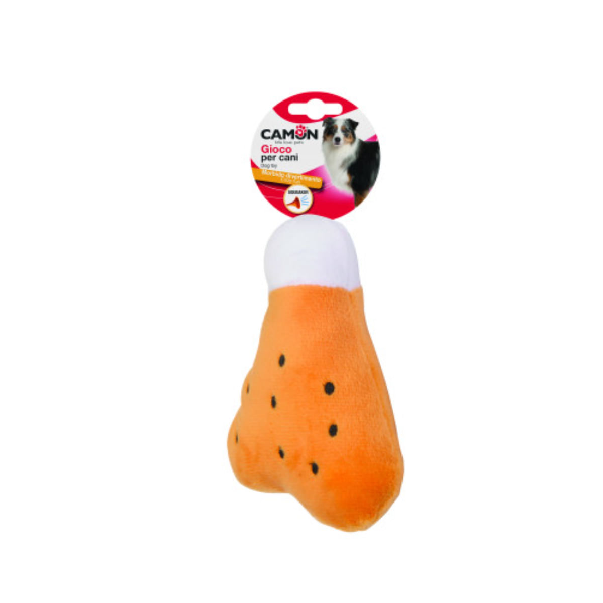 CAMON Aripa de Pui, jucărie de aport câini, cu sunet, pluș CAMON Aripa de Pui, jucărie de aport câini XS-L, cu sunet, pluș, portocaliu, 12cm, 1buc - poza 1
