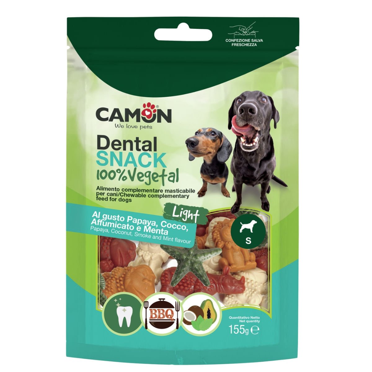 CAMON Dental Snack 100% Vegetal & Light, XS-S, Fructe, punguță recompense câini, 155g - poza 1