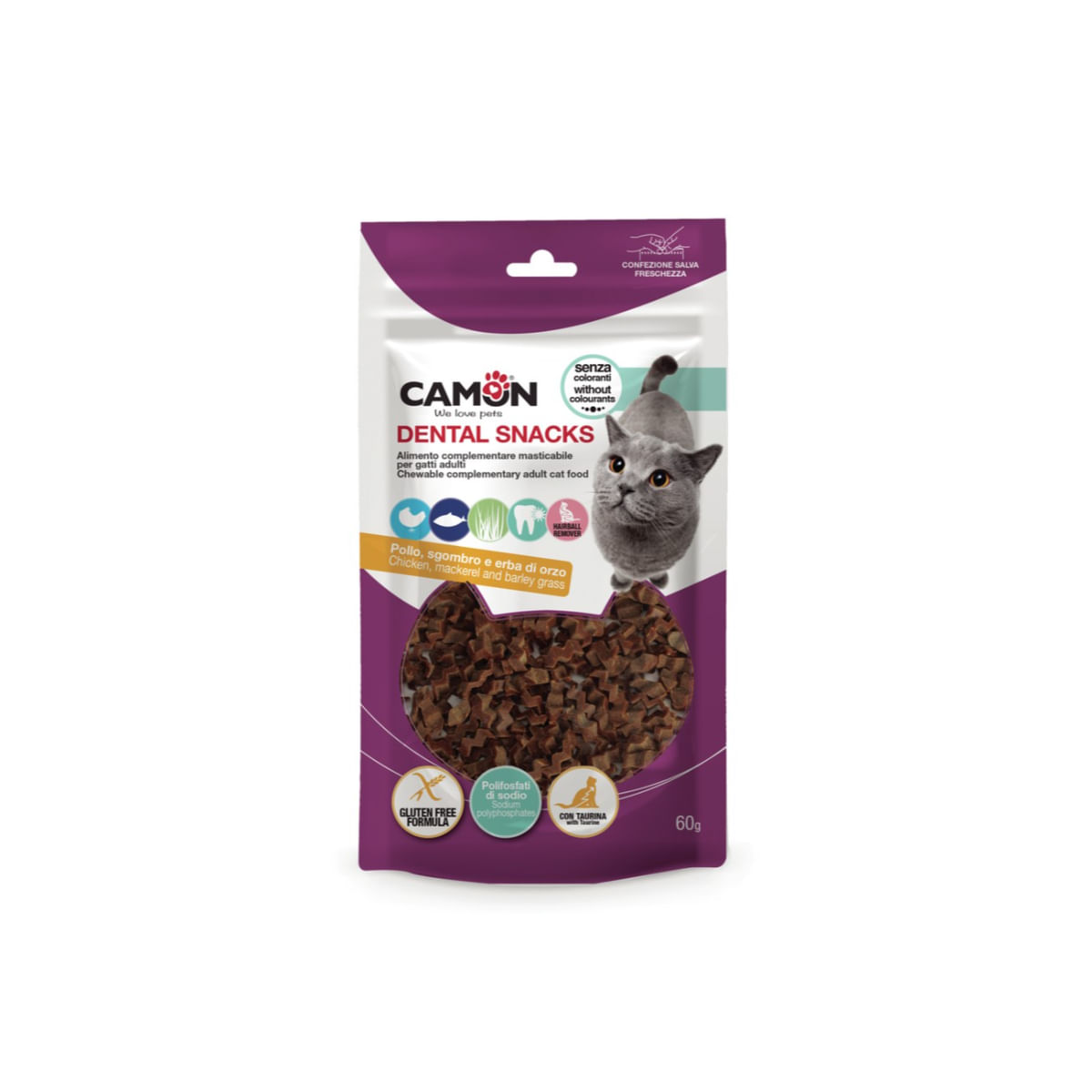 CAMON Dental Snacks, Pui și Macrou, punguță recompense pisici, 60g - poza 1