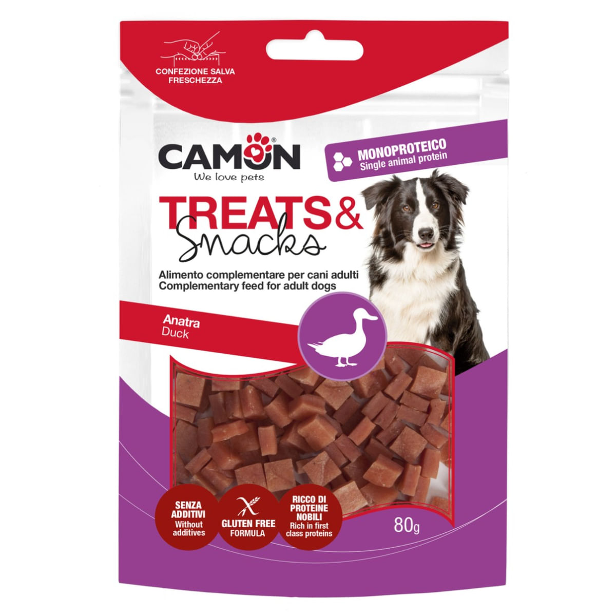 CAMON Duck Cubes, XS-XL, Rață, punguță recompense câini, 80g - poza 2