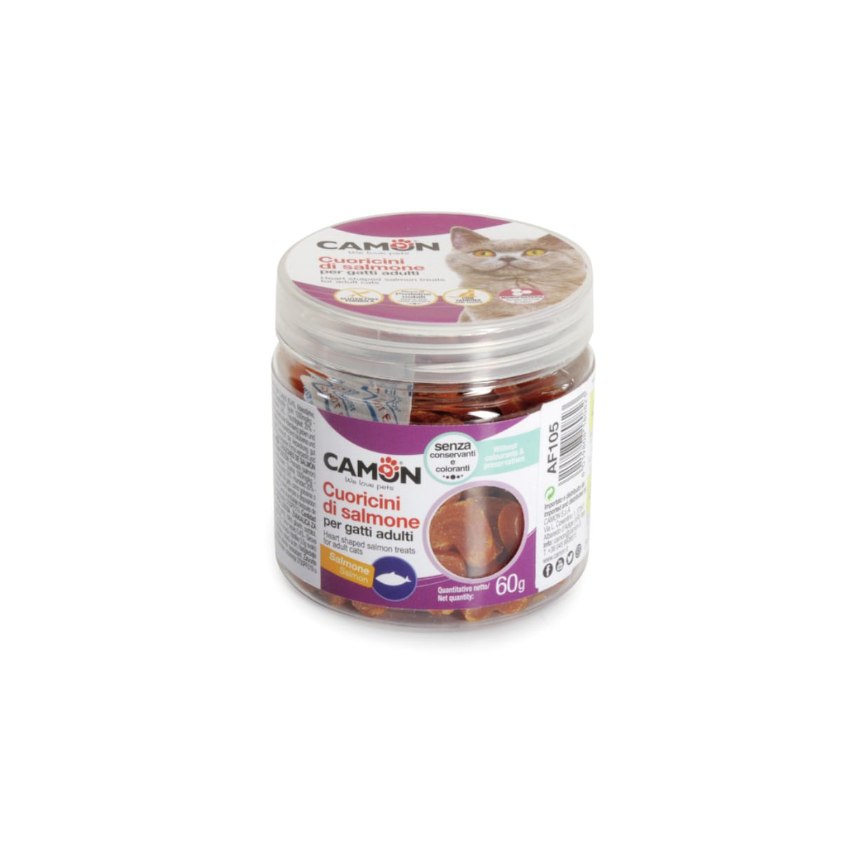 CAMON Heart Shaped Treats, Somon, punguță recompense pisici, 60g - poza 2