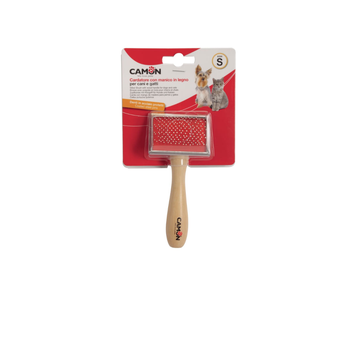 CAMON Perie cu maner de lemn, perie câini CAMON Perie cu maner de lemn, S, perie câini și pisici, 4.5x6cm - poza 1