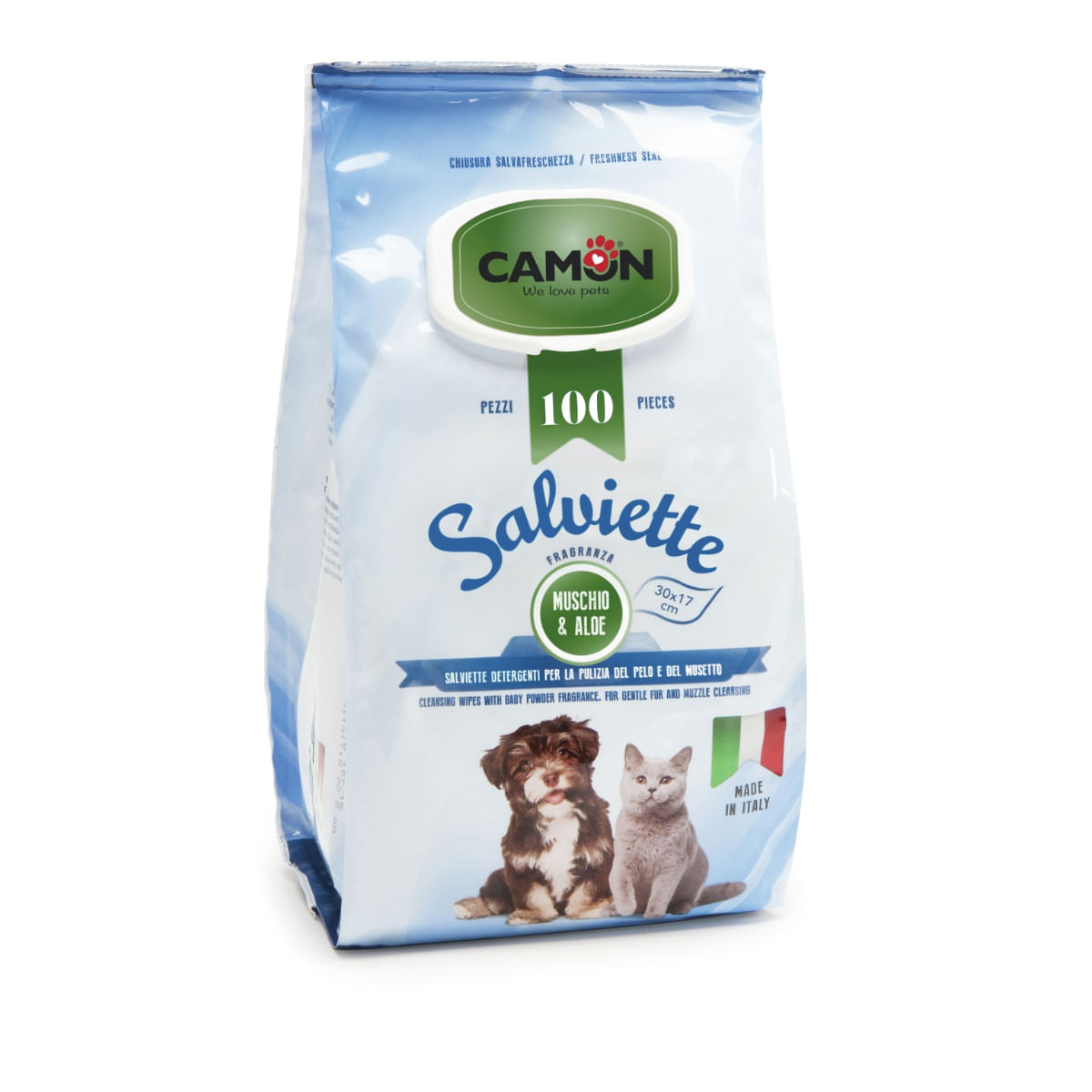 CAMON, șervețele umede câini și pisici, Aloe Vera și Mosc Alb, 100buc - poza 1