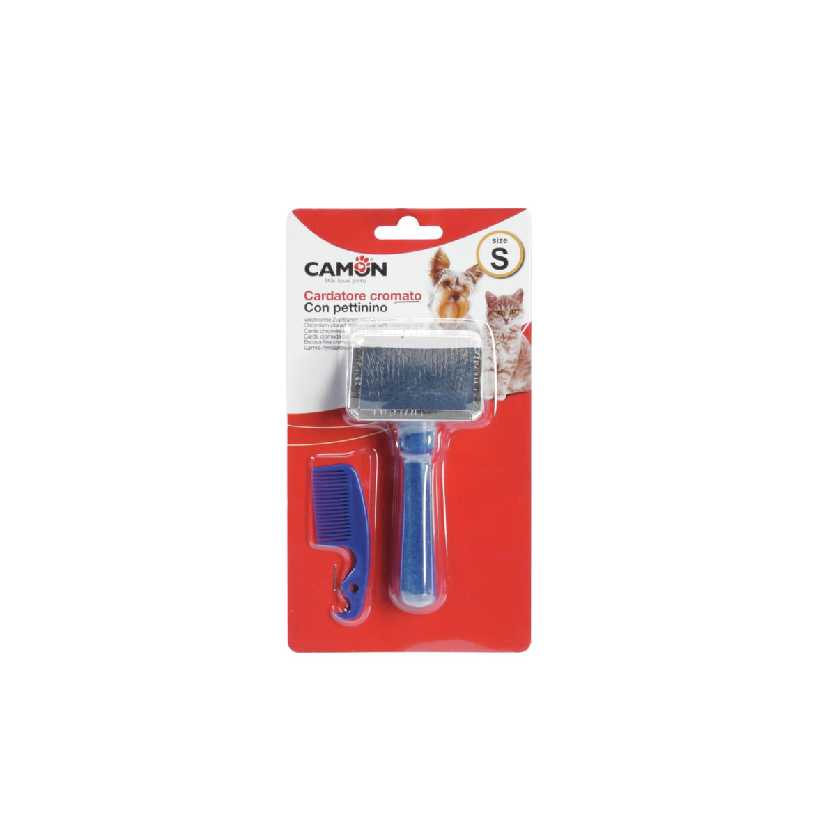 CAMON Set perie cromata cu pieptene de curatare, perie câini CAMON Set perie cromata cu pieptene de curatare, S, perie câini și pisici, 4.5x6cm - poza 2