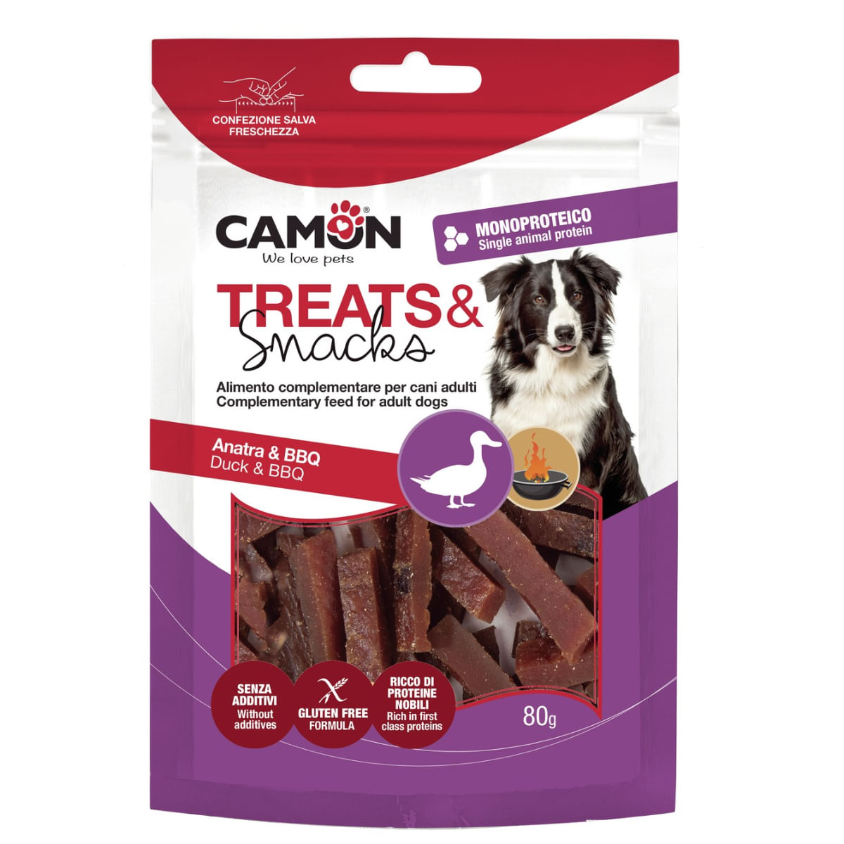 CAMON Sticks Duck & BBQ, XS-XL, Rață, punguță recompense câini, 80g - poza 2