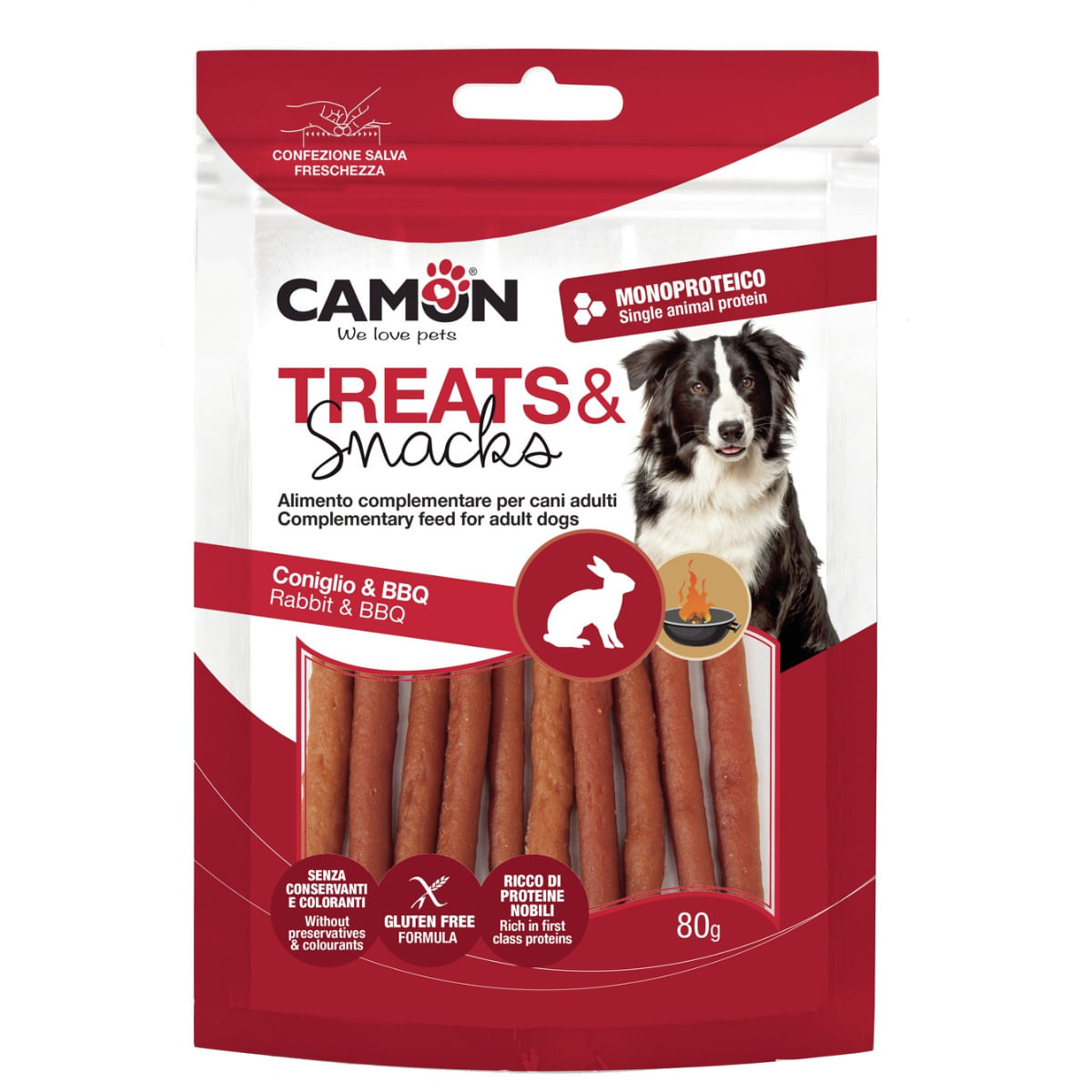 CAMON Sticks Rabbit & BBQ, XS-XL, Iepure, punguță recompense câini, 80g - poza 1