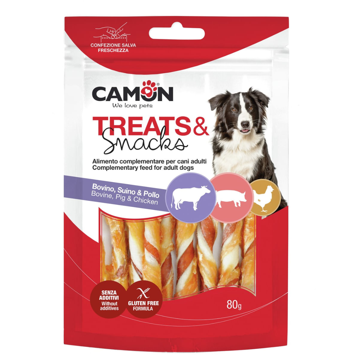CAMON Two-color hide rolls, XS-XL, Vită și Porc, punguță recompense câini, 80g - poza 2