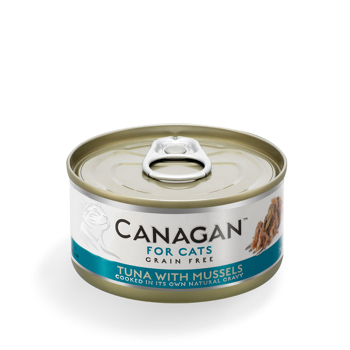 CANAGAN, Ton și Scoici, conservă hrană umedă fără cereale pisici junior & adult, (în suc propriu), 75g - poza 1