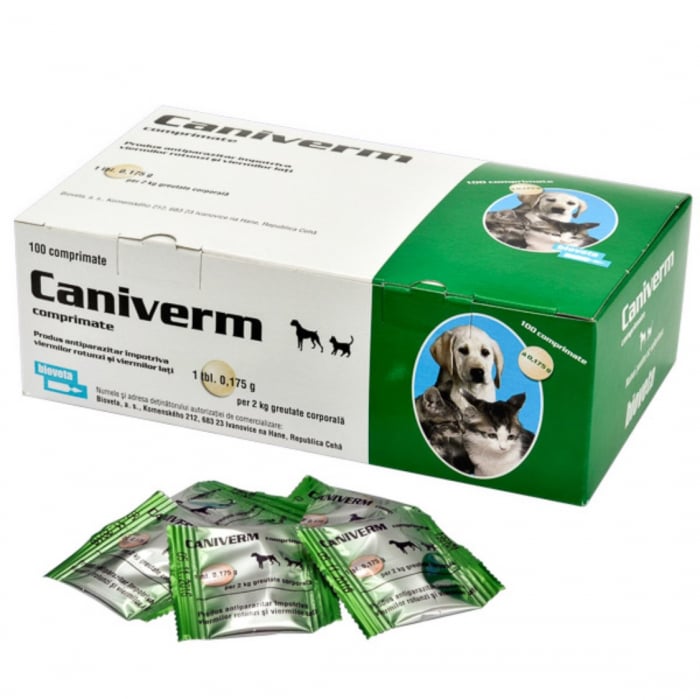 Caniverm 0,175 gr x 100 tbl (pt. pisici si caini de talie mica)