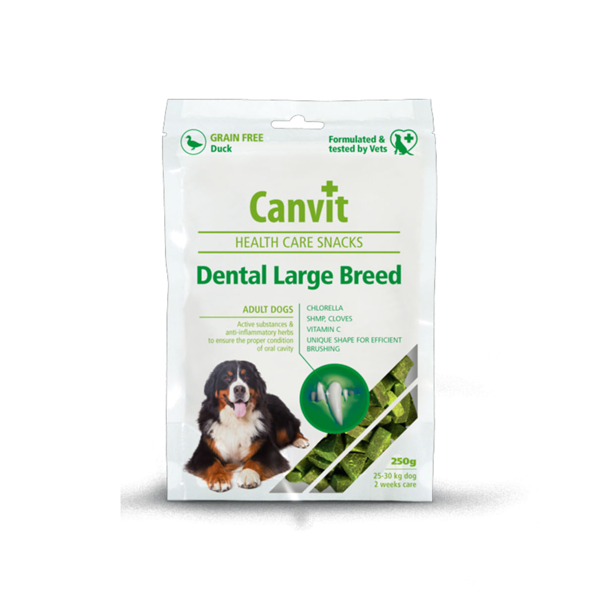 CANVIT Snack Dental Large Breed, L-XL, Rață, punguță recompense funcționale câini, sensibilități dentare, 250g - poza 2