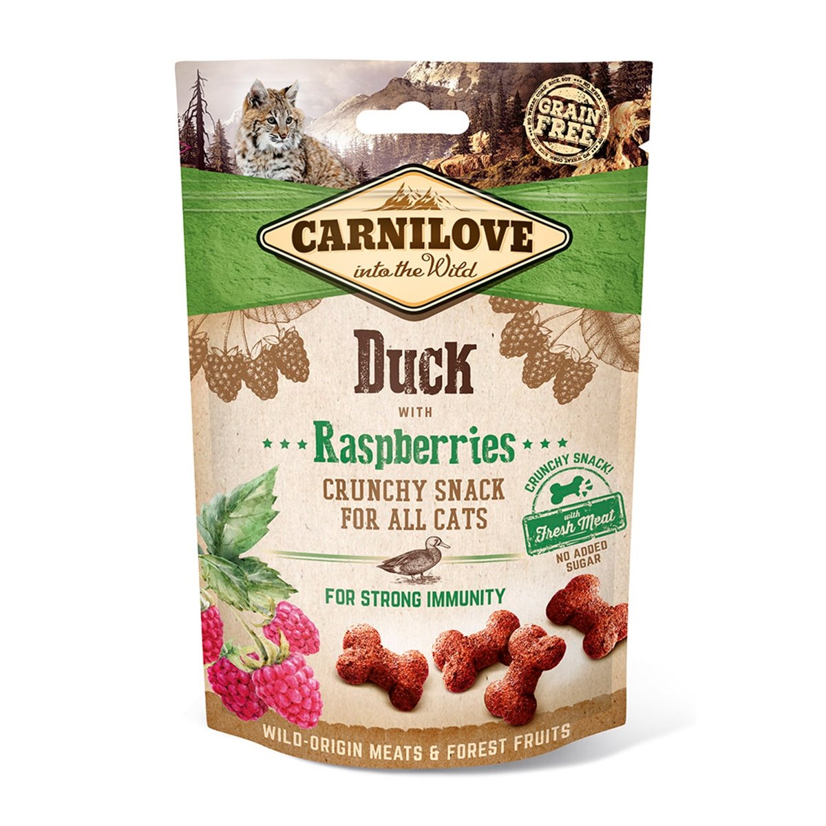 CARNILOVE Crunchy Snack, Rață cu Zmeură, recompense funcţionale fără cereale pisici, imunitate, 50g - poza 2