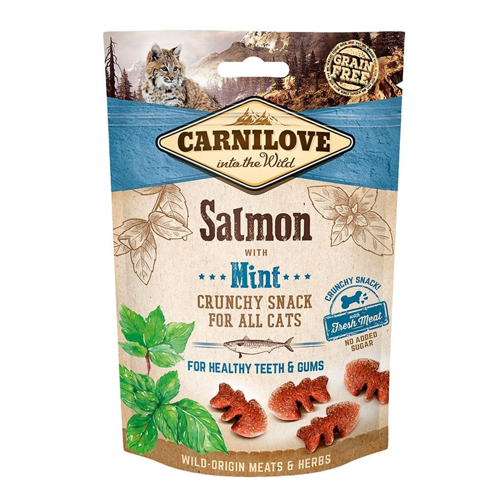 CARNILOVE Crunchy Snack, Somon cu Mentă, recompense funcţionale fără cereale pisici, sensibilităţi dentare, 50g - poza 1