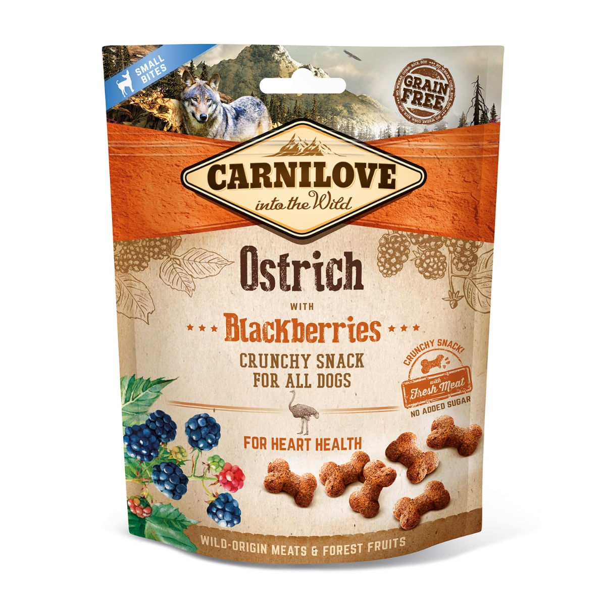 CARNILOVE Crunchy Snack, Struț cu Mure, recompense funcționale fără cereale câini, suport cardiac, 200g - poza 1