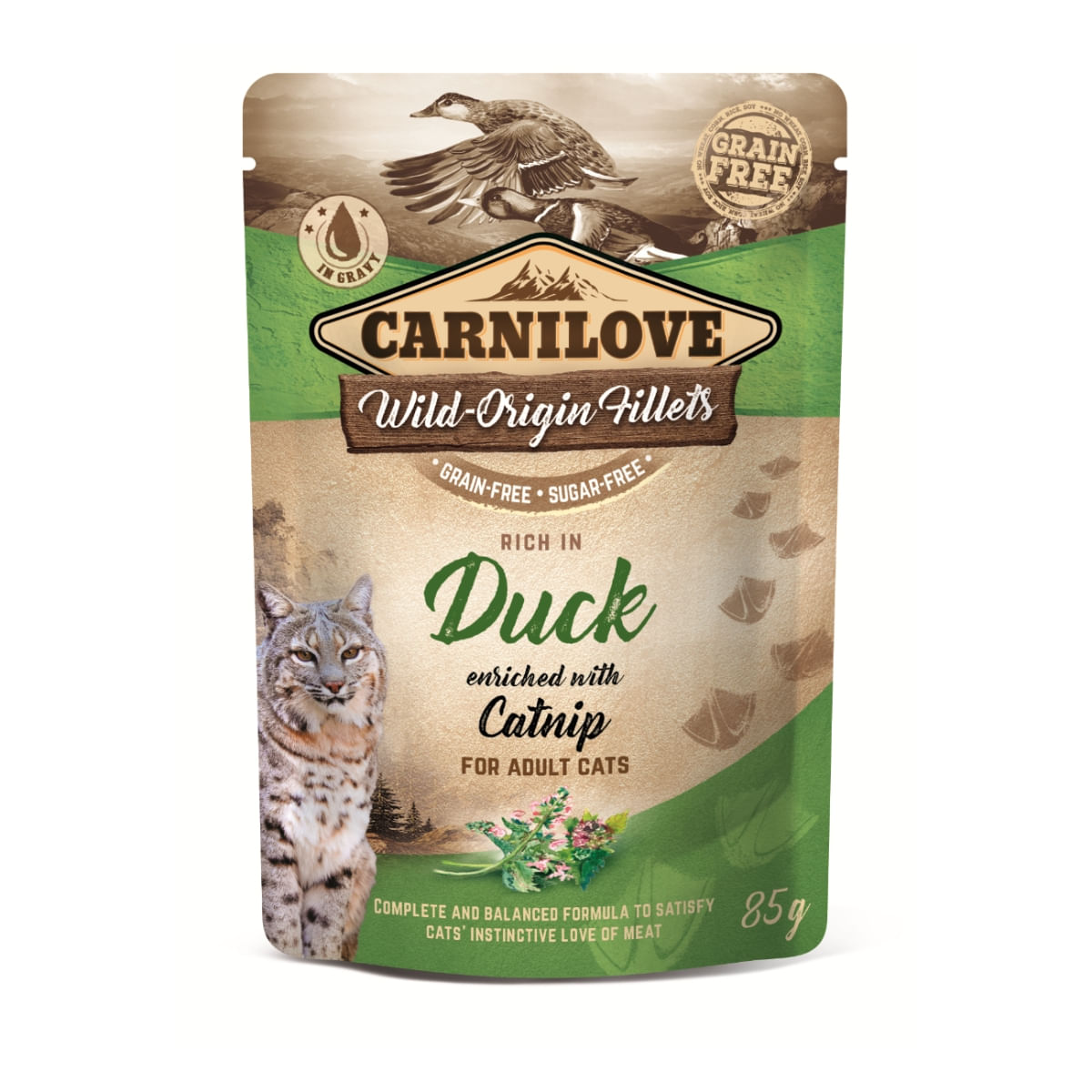 CARNILOVE, File Rață cu Catnip, hrană umedă fără cereale pisici, (în sos) CARNILOVE, File Rață cu Catnip, plic hrană umedă fără cereale pisici, (în sos), 85g - poza 1