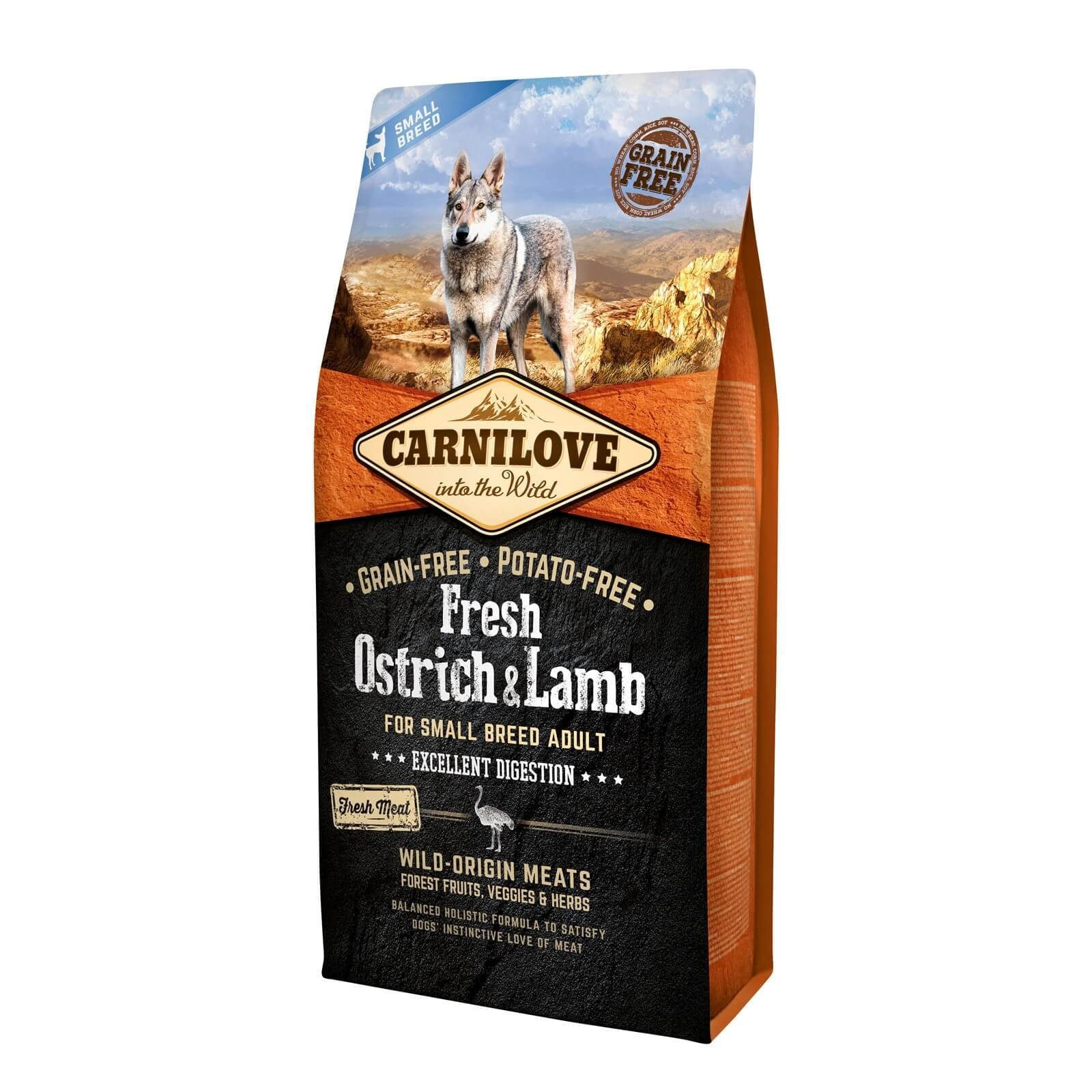 CARNILOVE Fresh Excellent Digestion XS-S, Struț și Miel, hrană uscată fără cereale câini, sensibilitați digestive, 6kg - poza 2