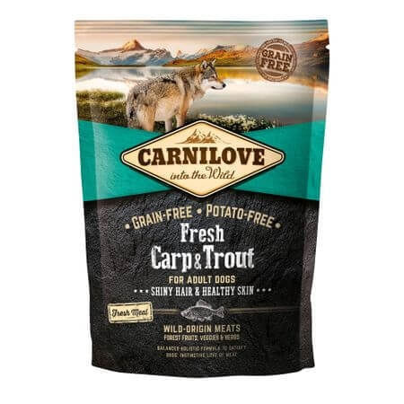 CARNILOVE Fresh Hair & Skin S-XL, Crap și Păstrăv, hrană uscată fără cereale câini, piele si blană, 1.5kg - poza 1