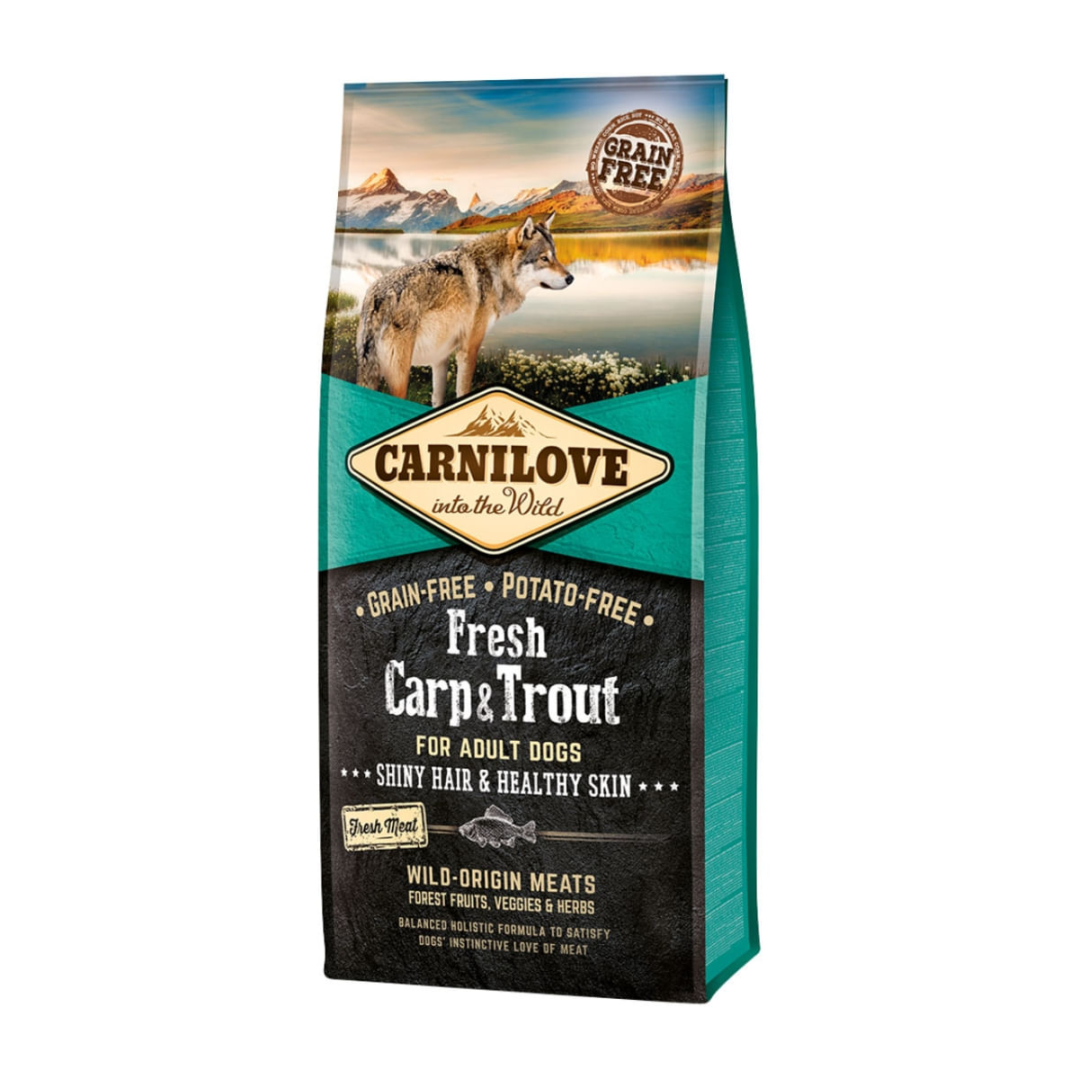 CARNILOVE Fresh Hair & Skin S-XL, Crap și Păstrăv, hrană uscată fără cereale câini, piele si blană, 12kg - poza 2