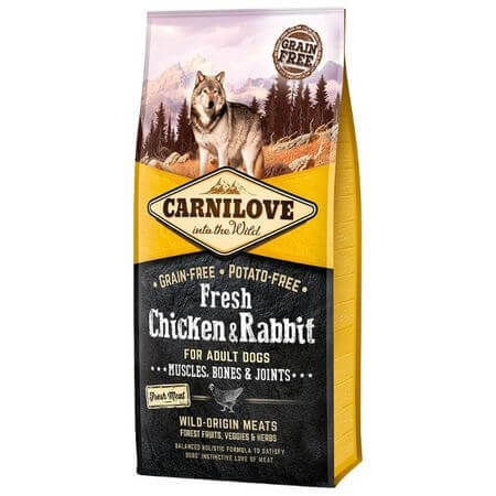 CARNILOVE Fresh Muscles, Bones & Joints S-XL, Pui și Iepure, hrană uscată fără cereale câini, sensibilitați articulare, 12kg - poza 2