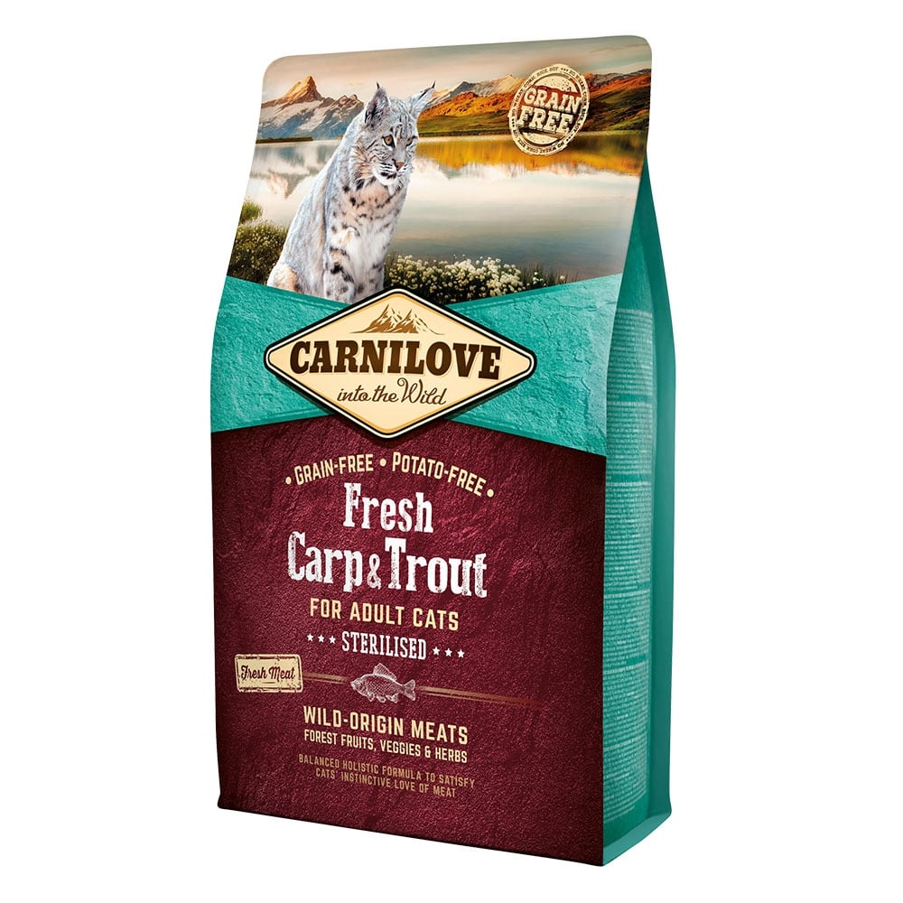 CARNILOVE Fresh Sterilised, Crap și Păstrăv, hrană uscată fără cereale pisici sterilizate, 2kg - poza 2