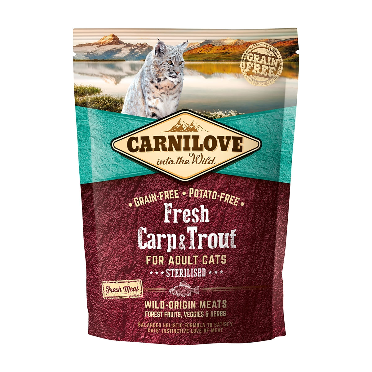 CARNILOVE Fresh Sterilised, Crap și Păstrăv, hrană uscată fără cereale pisici sterilizate, 400g - poza 2