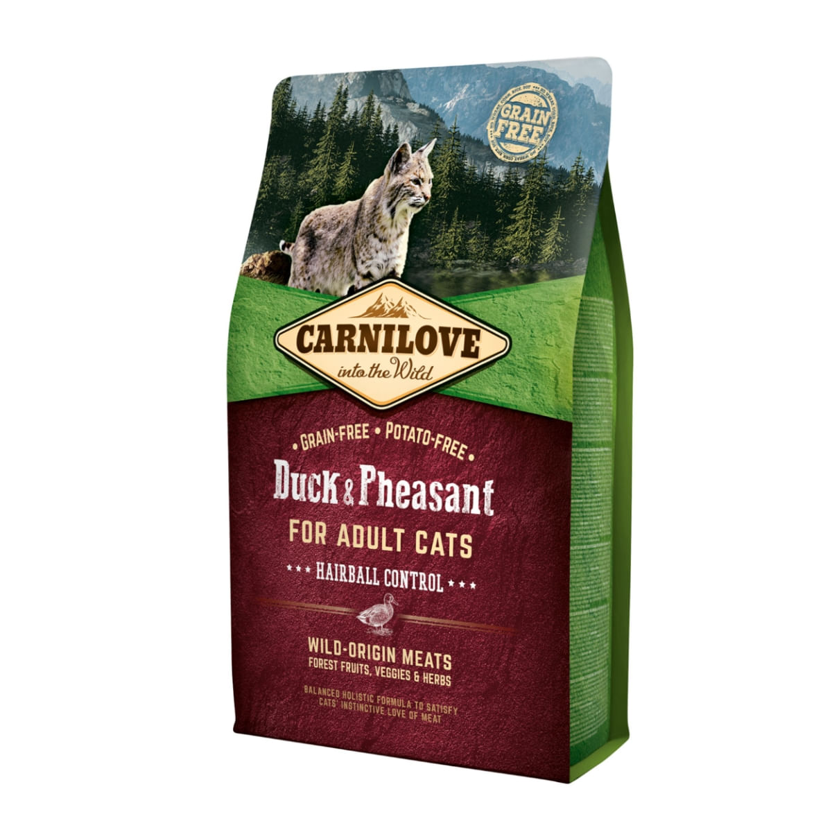 CARNILOVE Hairball Control, Rață și Fazan, hrană uscată fără cereale pisici, limitarea ghemurilor de blană, 2kg - poza 1