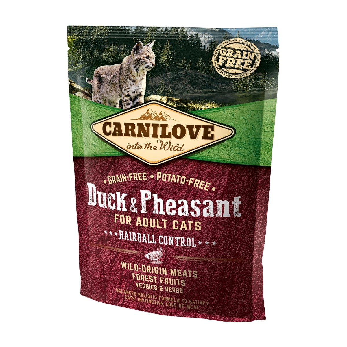 CARNILOVE Hairball Control, Rață și Fazan, hrană uscată fără cereale pisici, limitarea ghemurilor de blană, 400g - poza 2