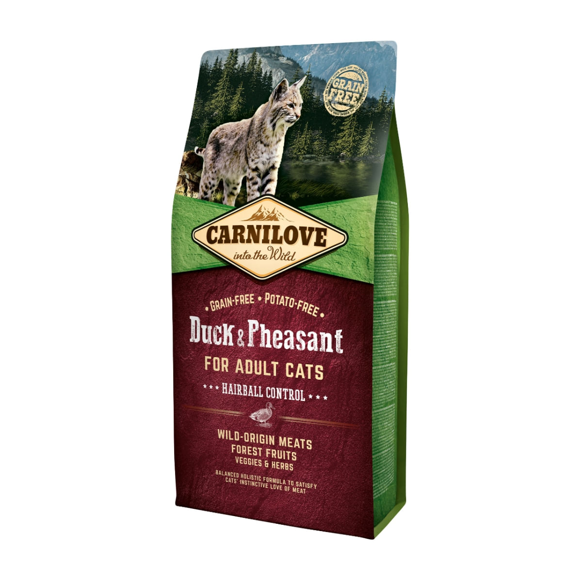 CARNILOVE Hairball Control, Rață și Fazan, hrană uscată fără cereale pisici, limitarea ghemurilor de blană, 6kg - poza 1