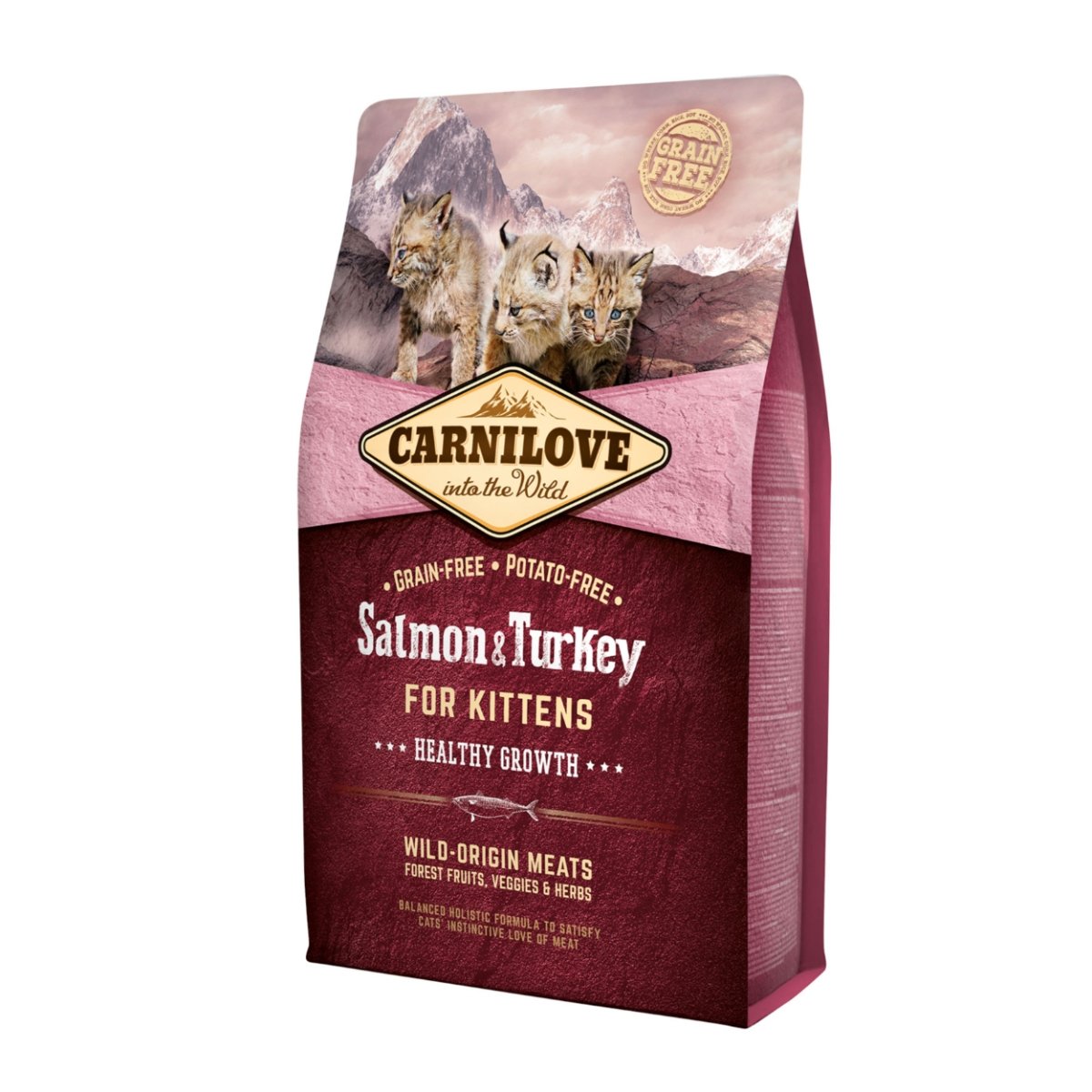 CARNILOVE Healthy Growth Kitten, Somon și Curcan, hrană uscată fără cereale pisici junior, 2kg - poza 1