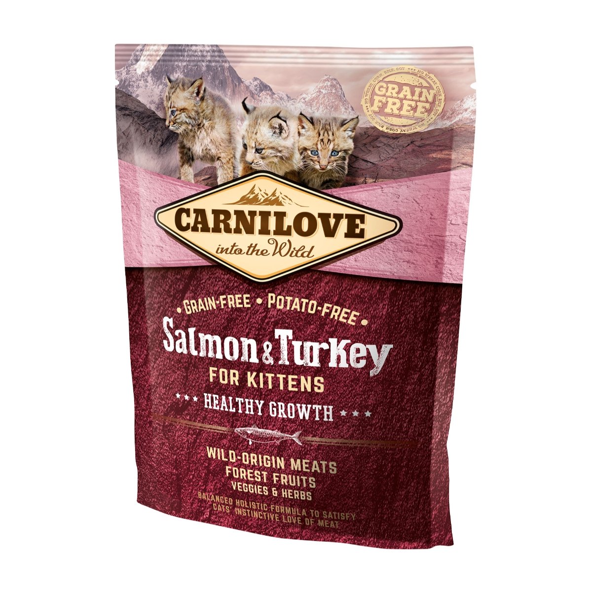 CARNILOVE Healthy Growth Kitten, Somon și Curcan, hrană uscată fără cereale pisici junior, 400g - poza 1